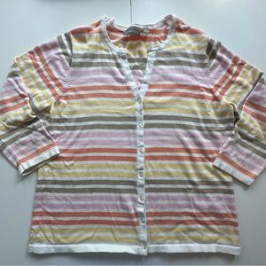 Croft‎ And Barrow Pastel Stripes 3/4 Sleeve Button Cardigan Women’s Large